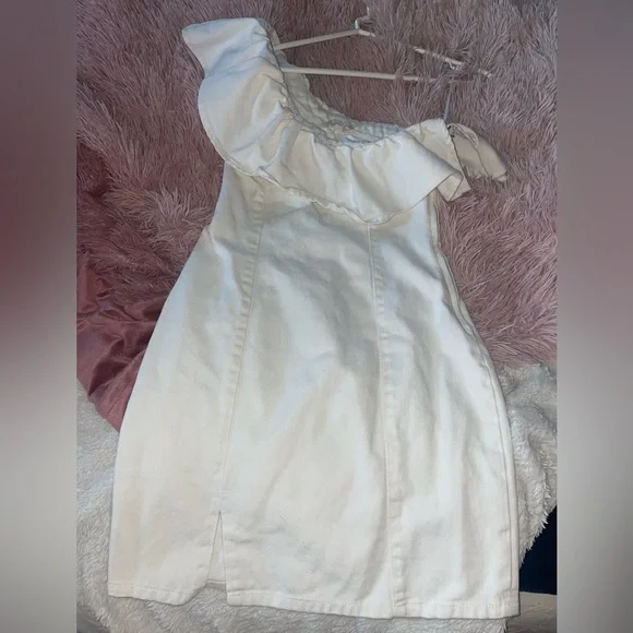 white christmas dresses Denim with Slash Detail Zip One Shoulder Dress